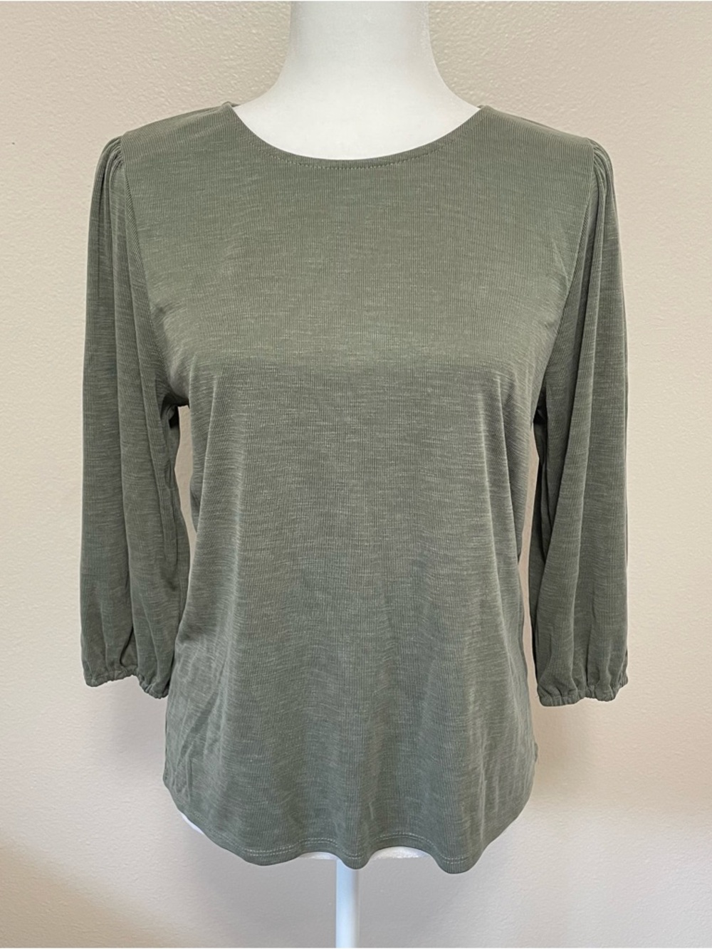Fall Boho Balloon Sleeve Blouse Top Shirt Heather Green Womens Small Made in USA